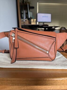 Authentic LOEWE Calfskin Mini Puzzle Bumbag in Tan